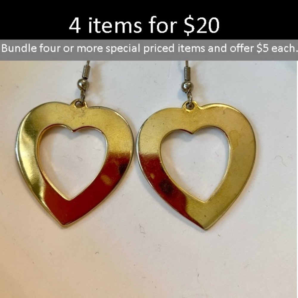 Vintage Open Heart Gold Plated Dangle Pierced Earrings
